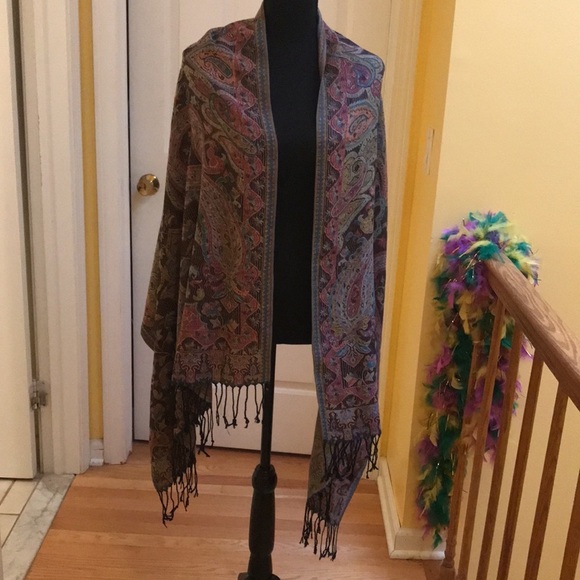 NWT Pashmina Scarf Aqua Green | Dry Clean Only |Paisley Wrap Shrug - Picture 7 of 11